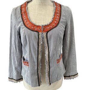 Free People Bohemian-Style Striped Jacket Frayed Edges Womens 6